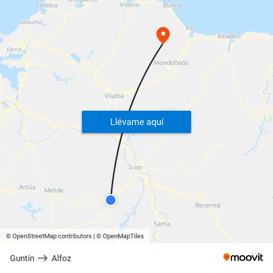 Guntín to Alfoz map