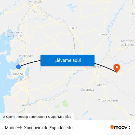 Marín to Xunqueira de Espadanedo map
