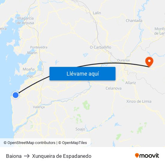 Baiona to Xunqueira de Espadanedo map