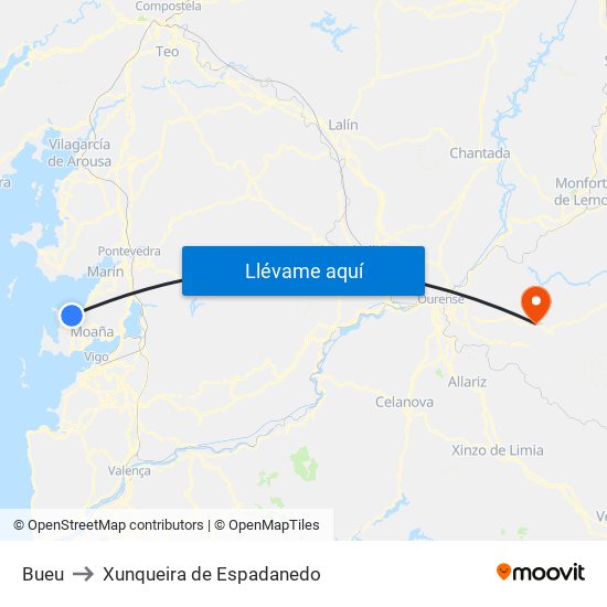 Bueu to Xunqueira de Espadanedo map