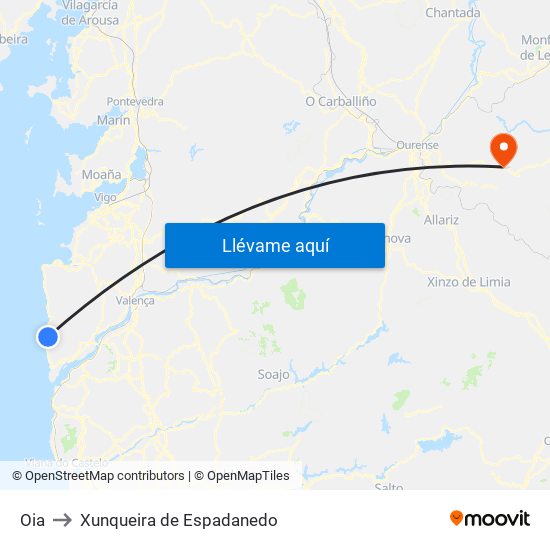 Oia to Xunqueira de Espadanedo map