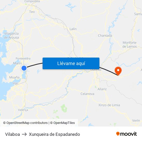 Vilaboa to Xunqueira de Espadanedo map