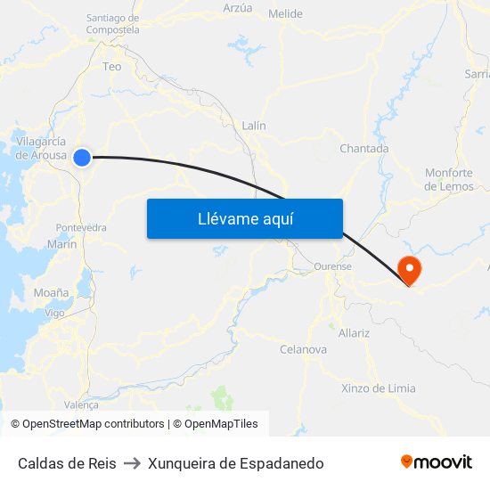 Caldas de Reis to Xunqueira de Espadanedo map