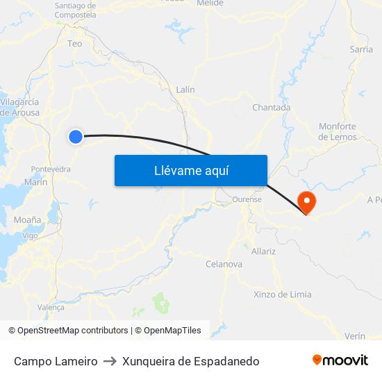 Campo Lameiro to Xunqueira de Espadanedo map