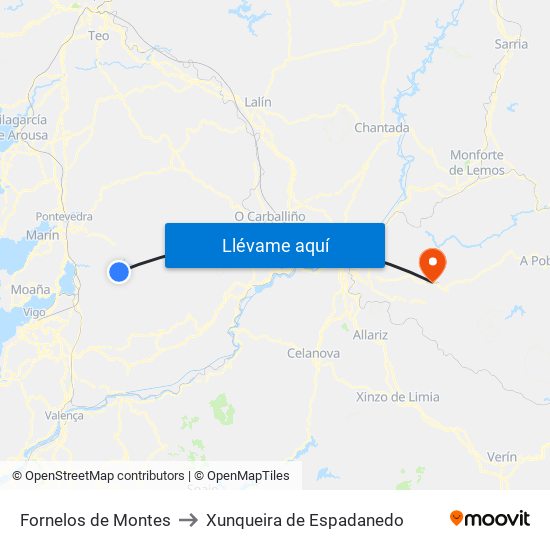 Fornelos de Montes to Xunqueira de Espadanedo map