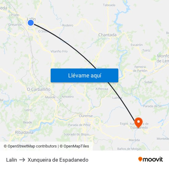 Lalín to Xunqueira de Espadanedo map