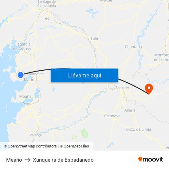 Meaño to Xunqueira de Espadanedo map