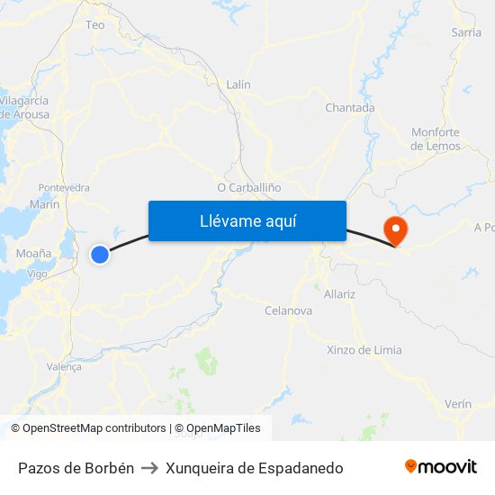Pazos de Borbén to Xunqueira de Espadanedo map