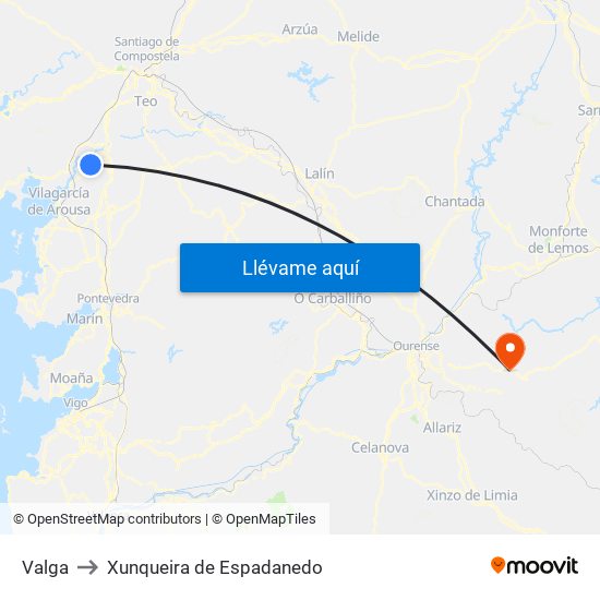 Valga to Xunqueira de Espadanedo map