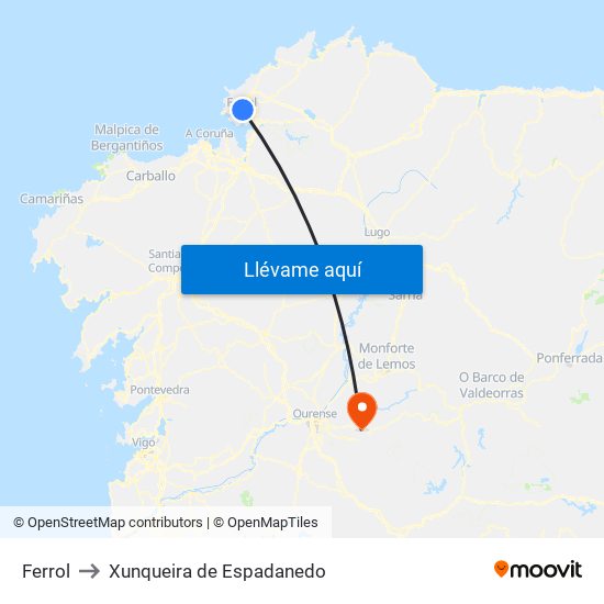 Ferrol to Xunqueira de Espadanedo map