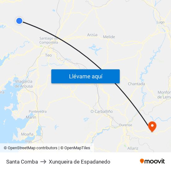 Santa Comba to Xunqueira de Espadanedo map