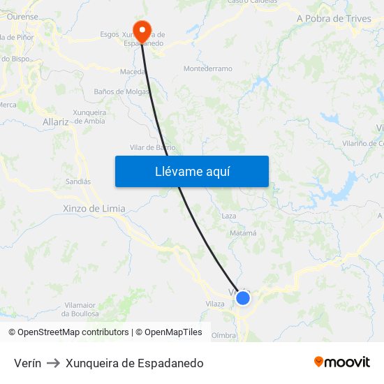 Verín to Xunqueira de Espadanedo map