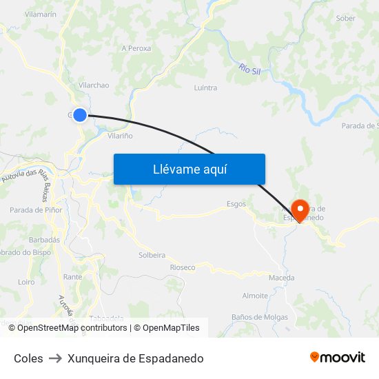 Coles to Xunqueira de Espadanedo map