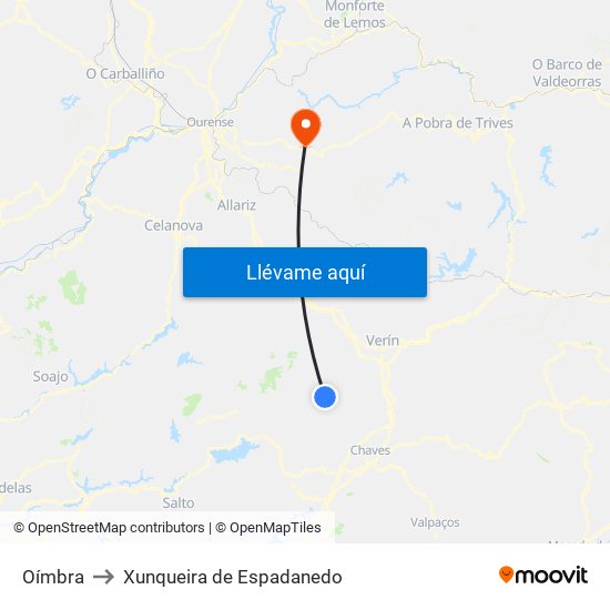 Oímbra to Xunqueira de Espadanedo map