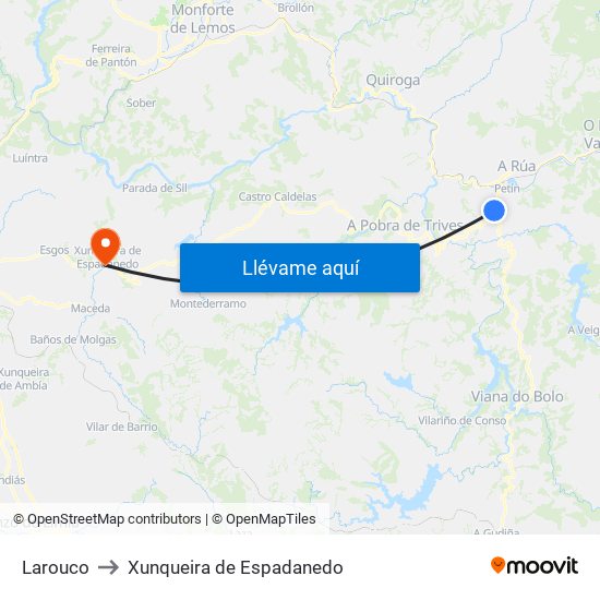 Larouco to Xunqueira de Espadanedo map