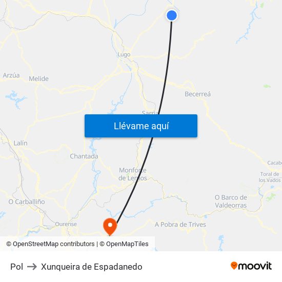 Pol to Xunqueira de Espadanedo map