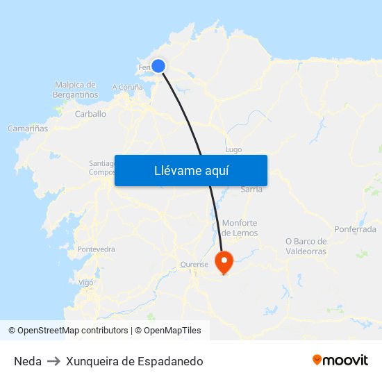 Neda to Xunqueira de Espadanedo map