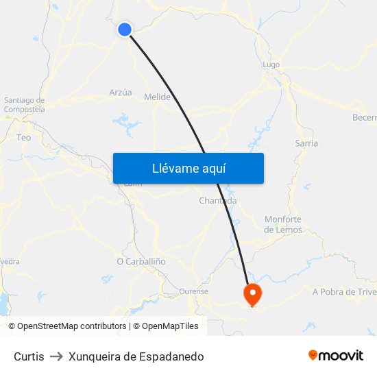 Curtis to Xunqueira de Espadanedo map