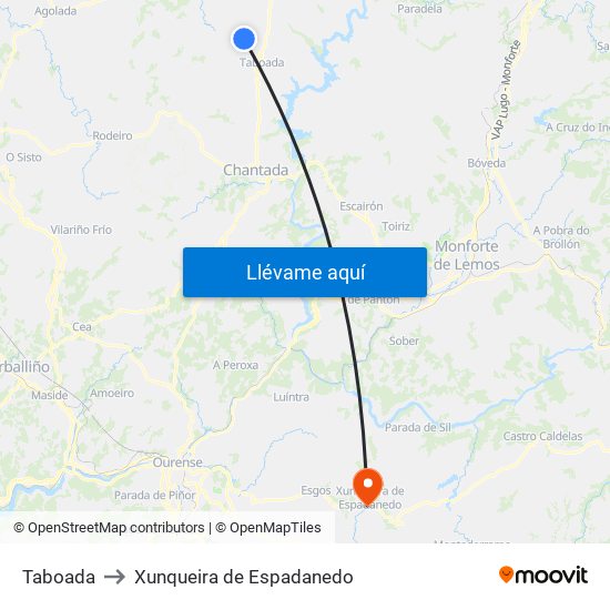Taboada to Xunqueira de Espadanedo map