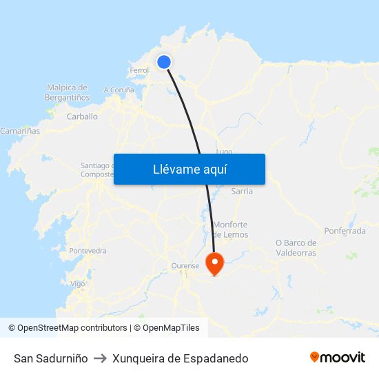 San Sadurniño to Xunqueira de Espadanedo map