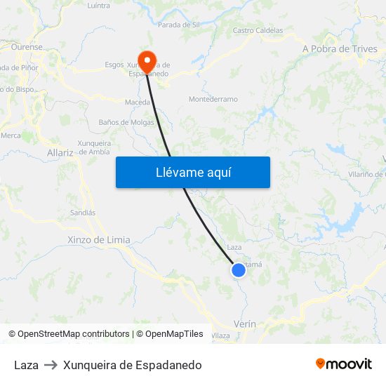 Laza to Xunqueira de Espadanedo map