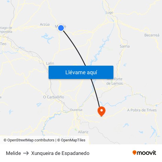 Melide to Xunqueira de Espadanedo map