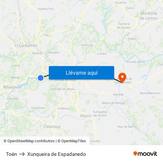 Toén to Xunqueira de Espadanedo map