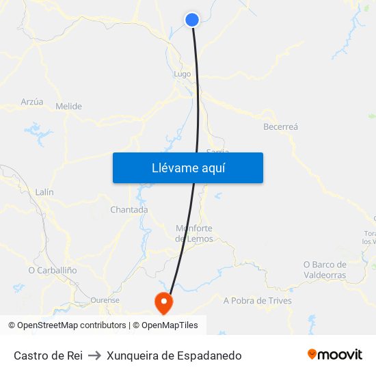 Castro de Rei to Xunqueira de Espadanedo map