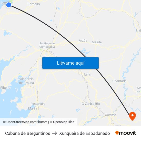 Cabana de Bergantiños to Xunqueira de Espadanedo map