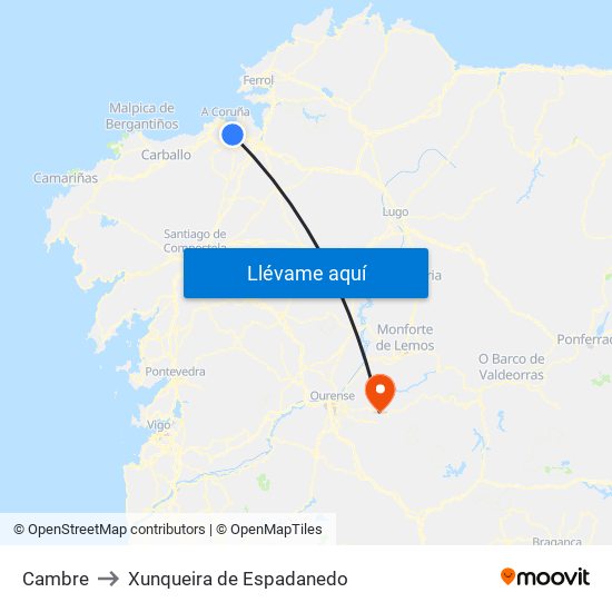 Cambre to Xunqueira de Espadanedo map