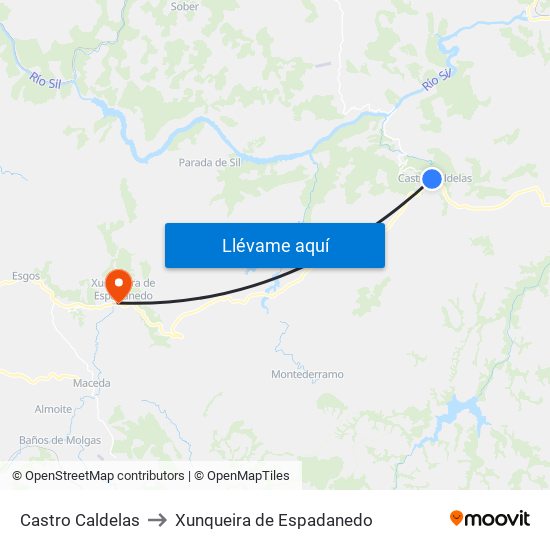 Castro Caldelas to Xunqueira de Espadanedo map
