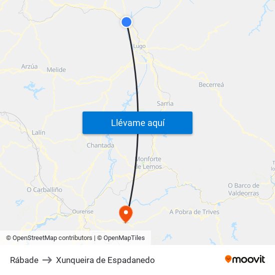 Rábade to Xunqueira de Espadanedo map