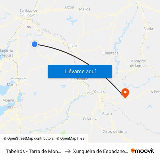 Tabeirós - Terra de Montes to Xunqueira de Espadanedo map