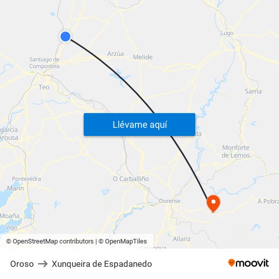 Oroso to Xunqueira de Espadanedo map