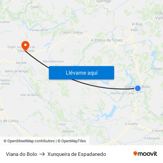 Viana do Bolo to Xunqueira de Espadanedo map