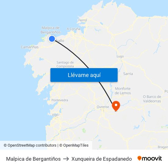 Malpica de Bergantiños to Xunqueira de Espadanedo map