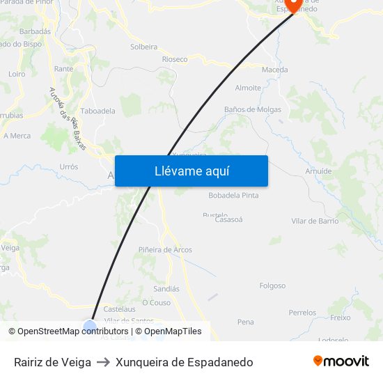 Rairiz de Veiga to Xunqueira de Espadanedo map