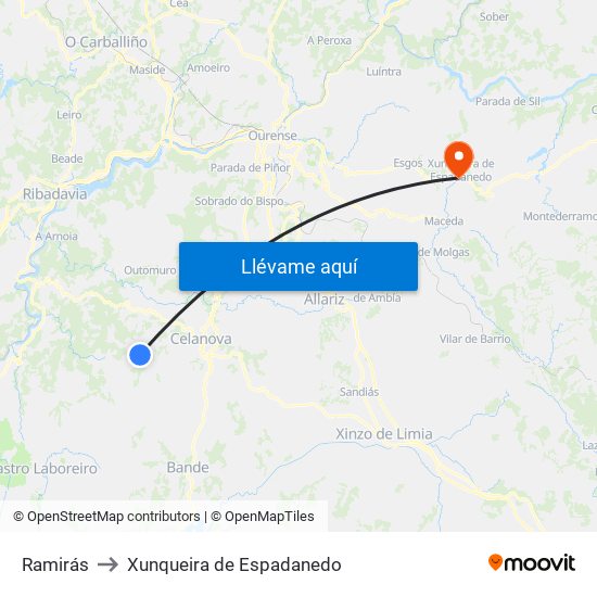 Ramirás to Xunqueira de Espadanedo map