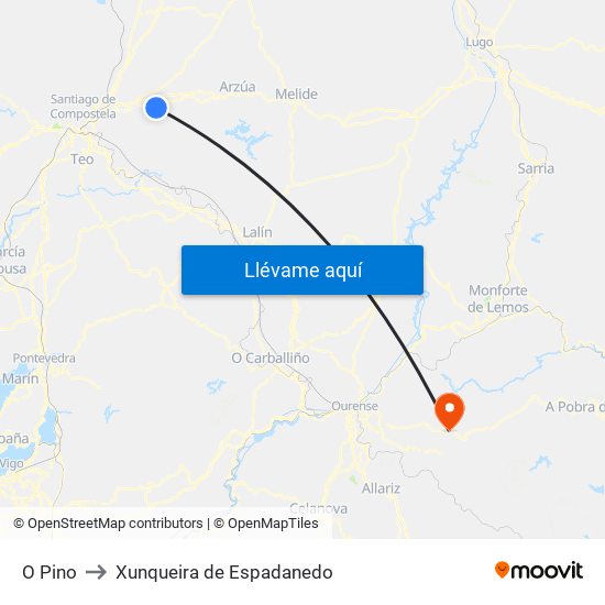 O Pino to Xunqueira de Espadanedo map