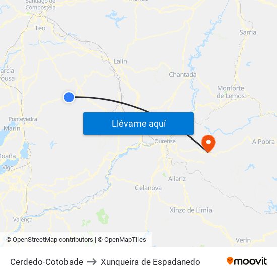 Cerdedo-Cotobade to Xunqueira de Espadanedo map