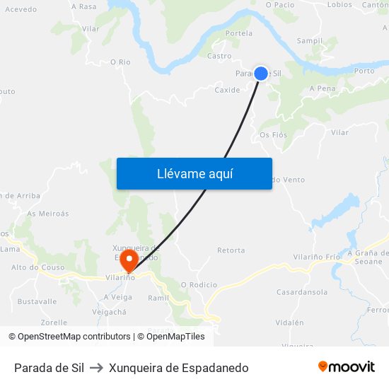 Parada de Sil to Xunqueira de Espadanedo map