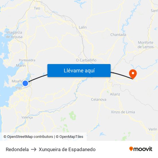 Redondela to Xunqueira de Espadanedo map