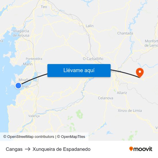 Cangas to Xunqueira de Espadanedo map