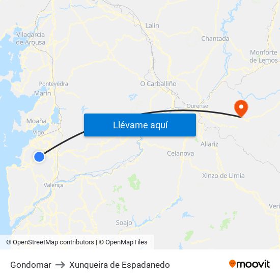 Gondomar to Xunqueira de Espadanedo map