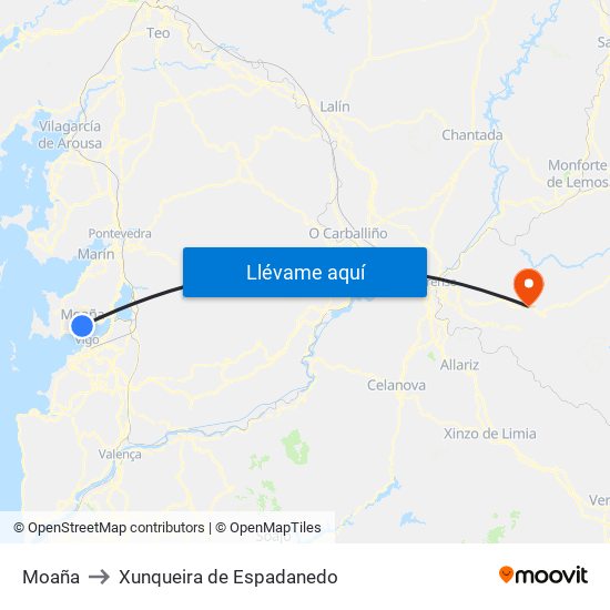 Moaña to Xunqueira de Espadanedo map