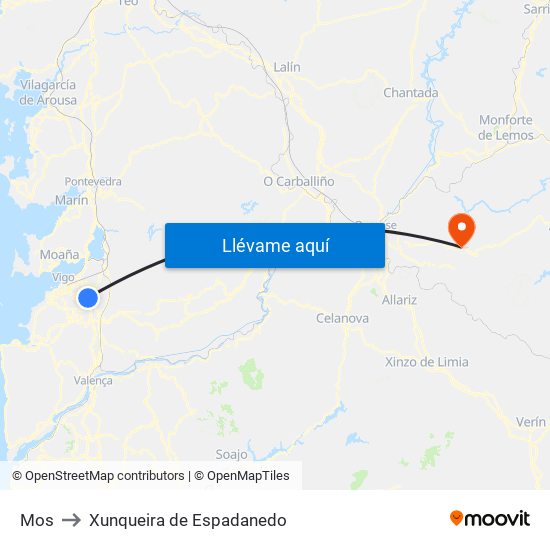 Mos to Xunqueira de Espadanedo map