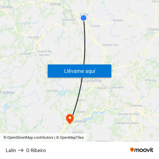 Lalín to O Ribeiro map