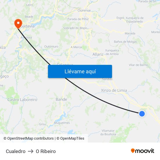 Cualedro to O Ribeiro map