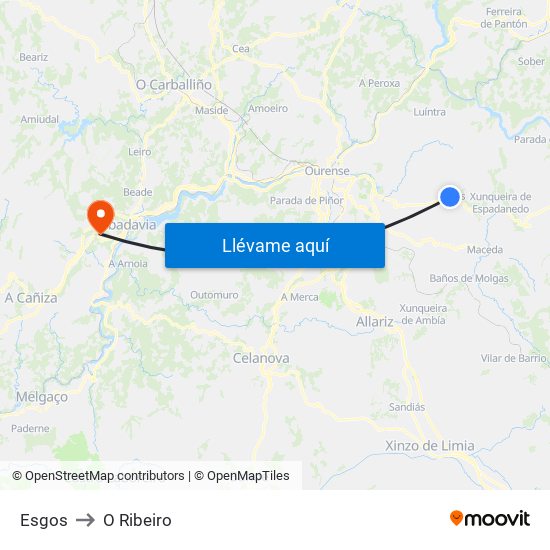 Esgos to O Ribeiro map