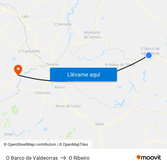 O Barco de Valdeorras to O Ribeiro map